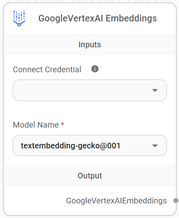 <p>Google VertexAI Embeddings Node</p>